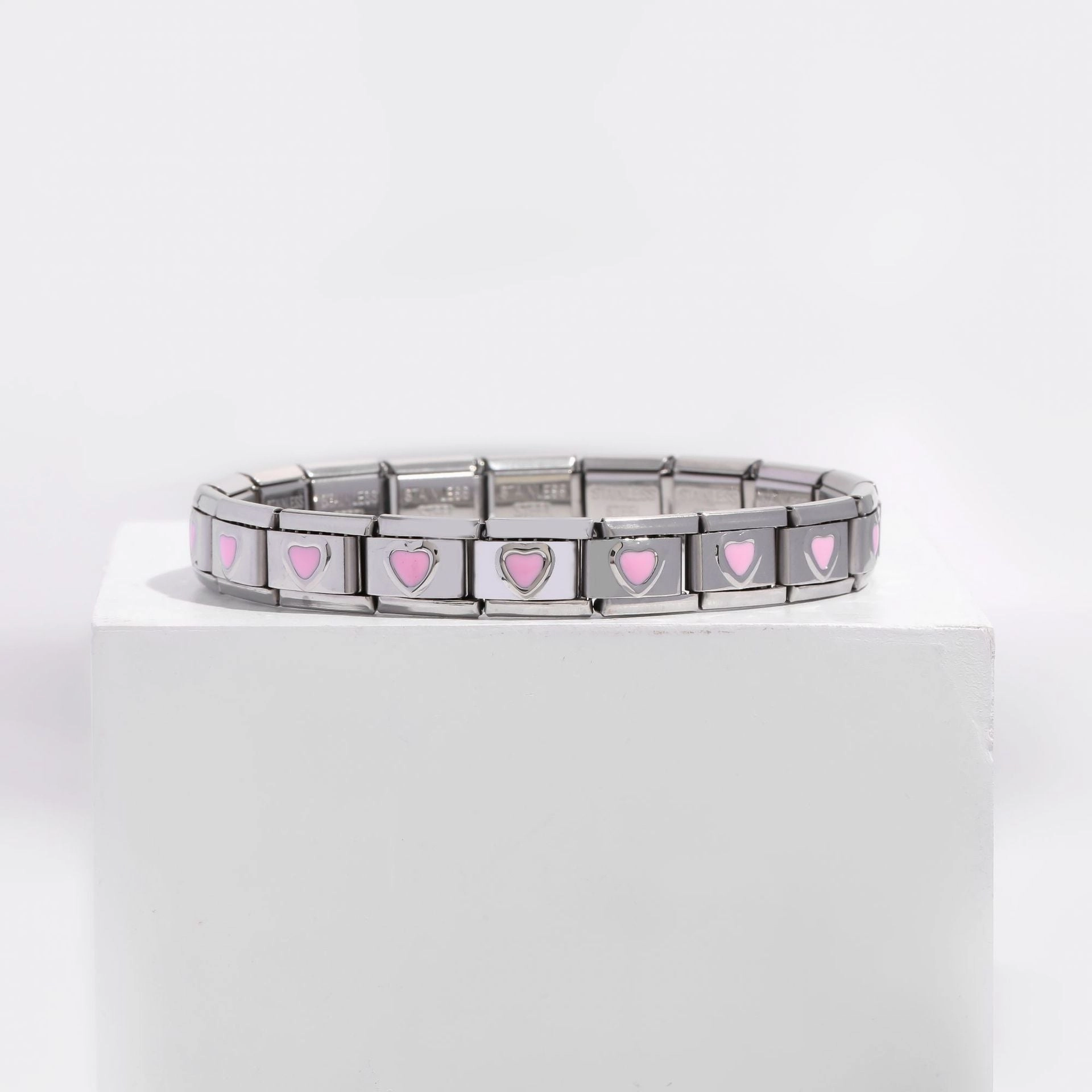 Wholesale DIY 9mm Module Bracelet Love Double Heart Gemstone Series Stainless Steel Splicing Jewelry Single Piece