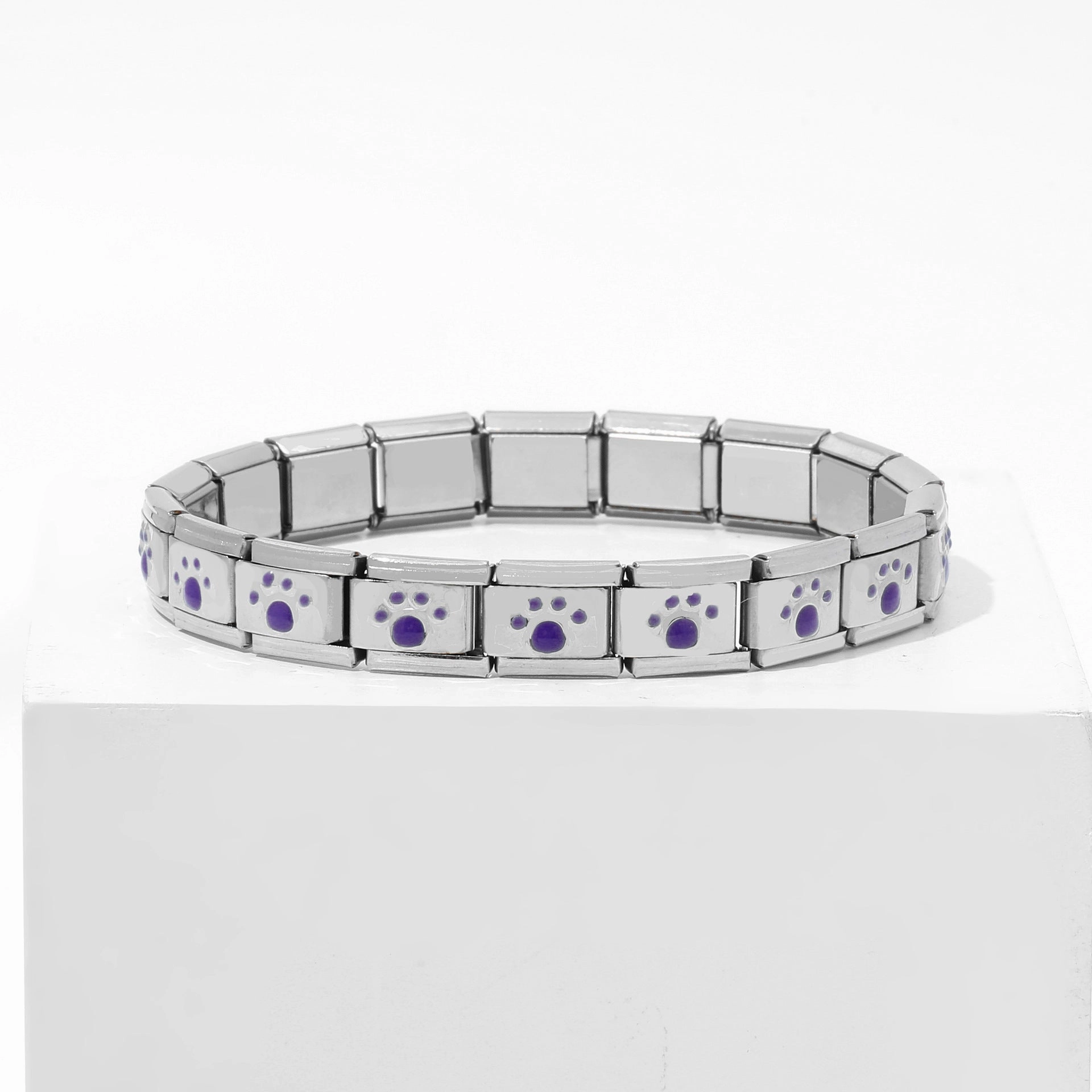 Wholesale DIY 9mm Module Bracelet Love Double Heart Gemstone Series Stainless Steel Splicing Jewelry Single Piece
