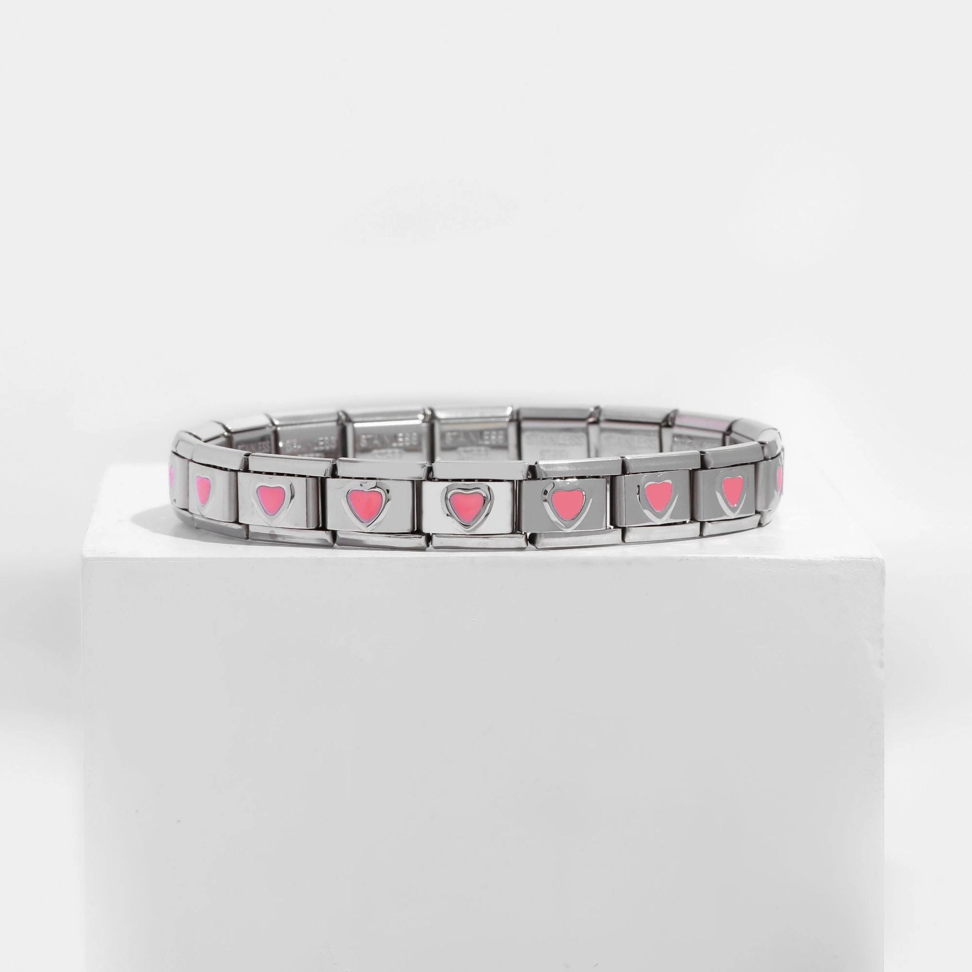 Wholesale DIY 9mm Module Bracelet Love Double Heart Gemstone Series Stainless Steel Splicing Jewelry Single Piece