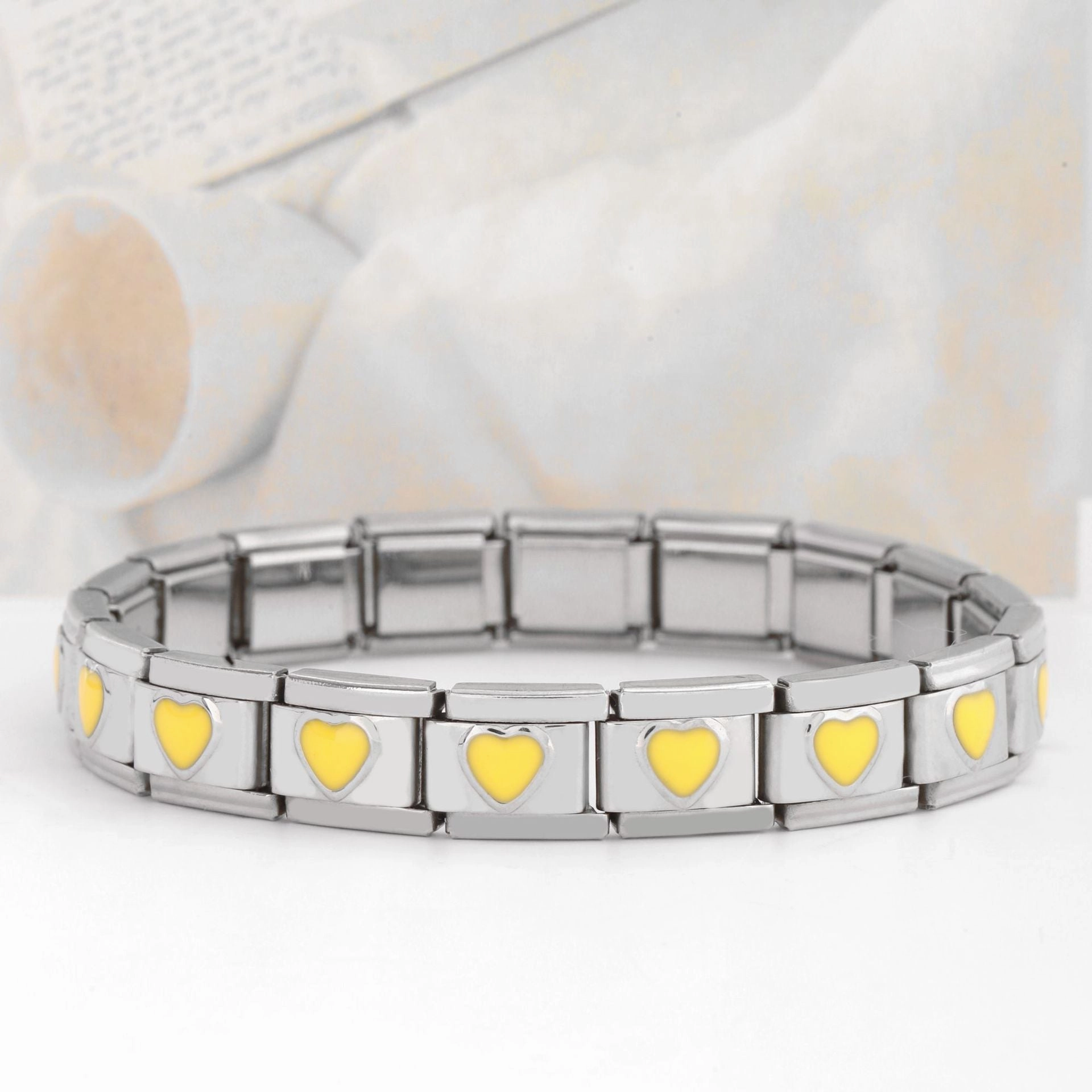 Wholesale DIY 9mm Module Bracelet Love Double Heart Gemstone Series Stainless Steel Splicing Jewelry Single Piece