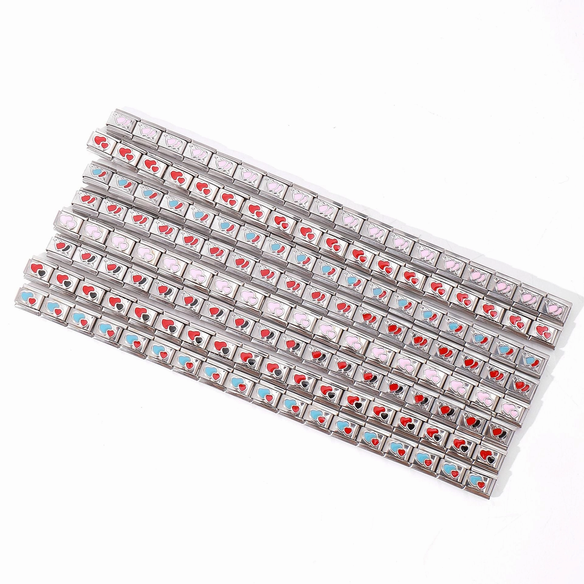 Wholesale DIY 9mm Module Bracelet Love Double Heart Gemstone Series Stainless Steel Splicing Jewelry Single Piece