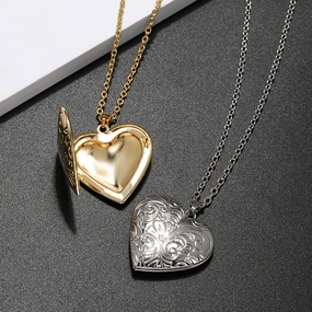 Wholesale Diy Accessories Photo Box Heart-shaped Engraved Pattern Openable Pendant Necklace