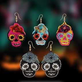 Wholesale DIY Hand-woven Beaded Skull Null Earrings