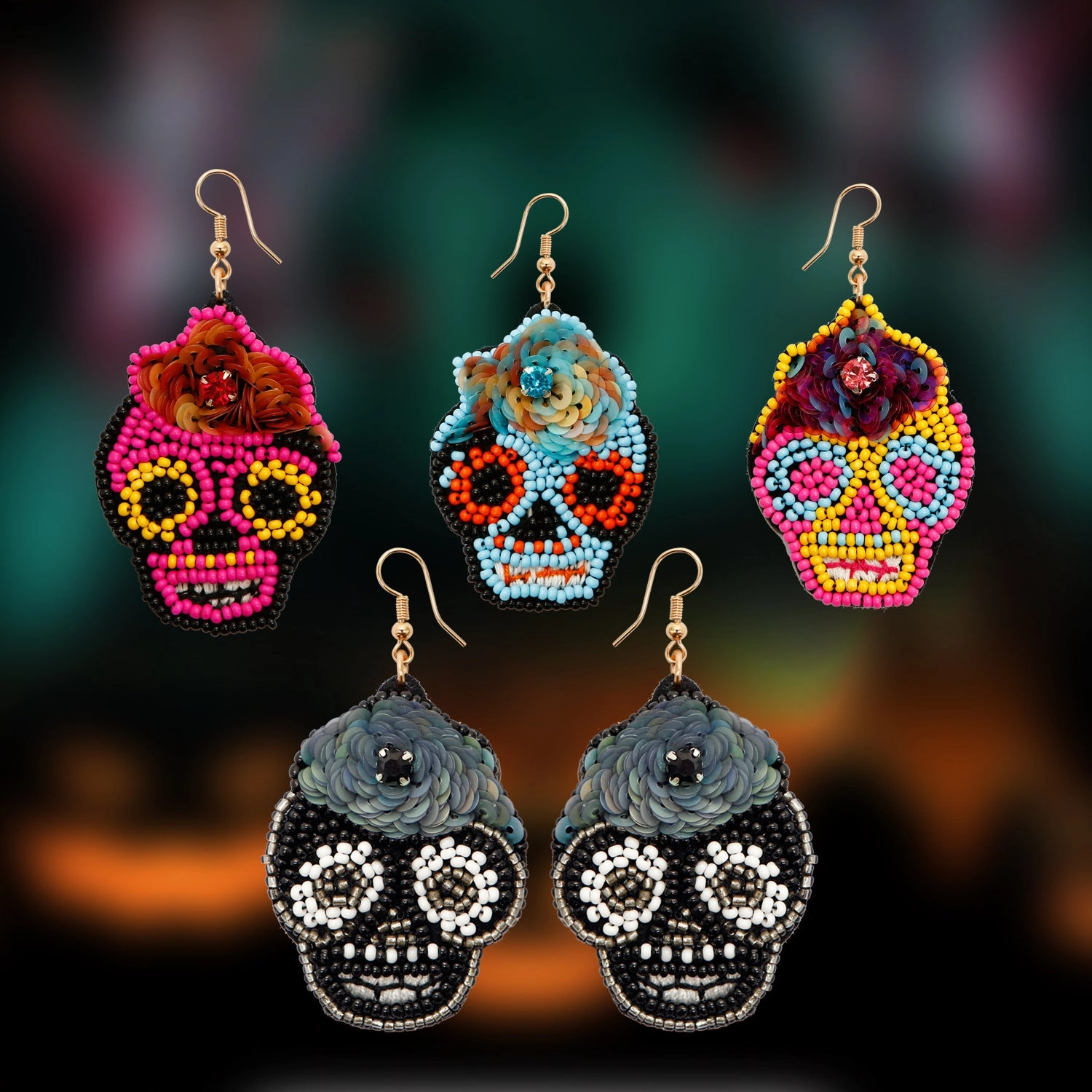 Wholesale DIY Hand-woven Beaded Skull Null Earrings