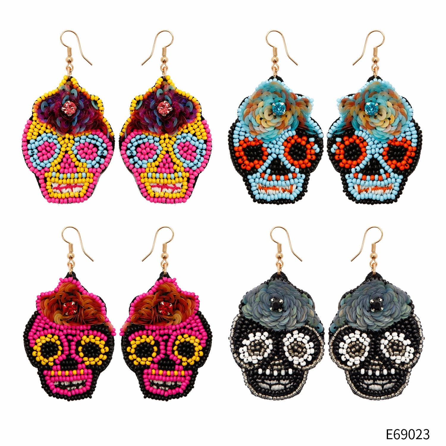 Wholesale DIY Hand-woven Beaded Skull Null Earrings