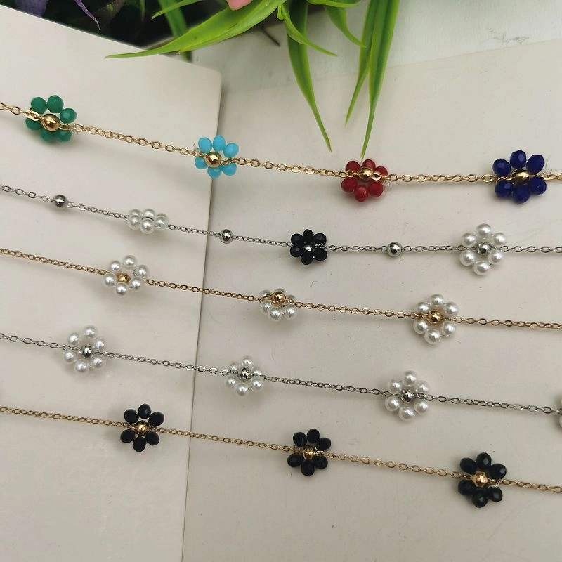Wholesale DIY Material Golden Cross Titanium Steel Chain Hand-woven Copper Beads Crystal Small Flower Loose Chain Necklace Earrings Accessories