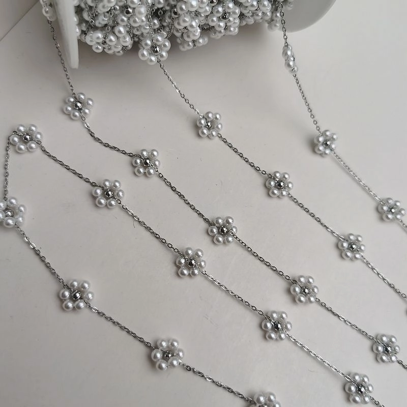 Wholesale DIY Material Golden Cross Titanium Steel Chain Hand-woven Copper Beads Crystal Small Flower Loose Chain Necklace Earrings Accessories