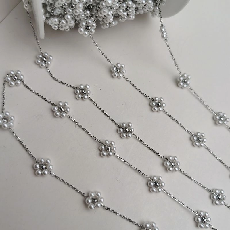 Wholesale DIY Material Golden Cross Titanium Steel Chain Hand-woven Copper Beads Crystal Small Flower Loose Chain Necklace Earrings Accessories