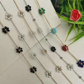 Wholesale DIY Material Golden Cross Titanium Steel Chain Hand-woven Copper Beads Crystal Small Flower Loose Chain Necklace Earrings Accessories