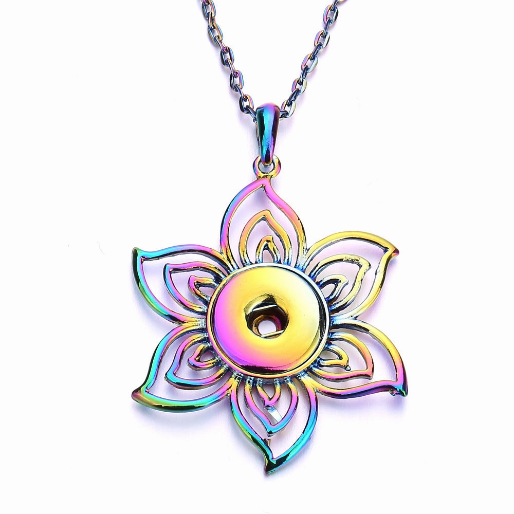 Wholesale DIY Snap Necklace Alloy Purple Gold Flower Pendant