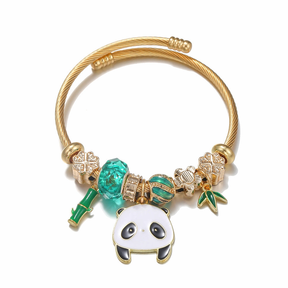 Wholesale DIY Stainless Steel Titanium Steel Panda Beads Bracelet