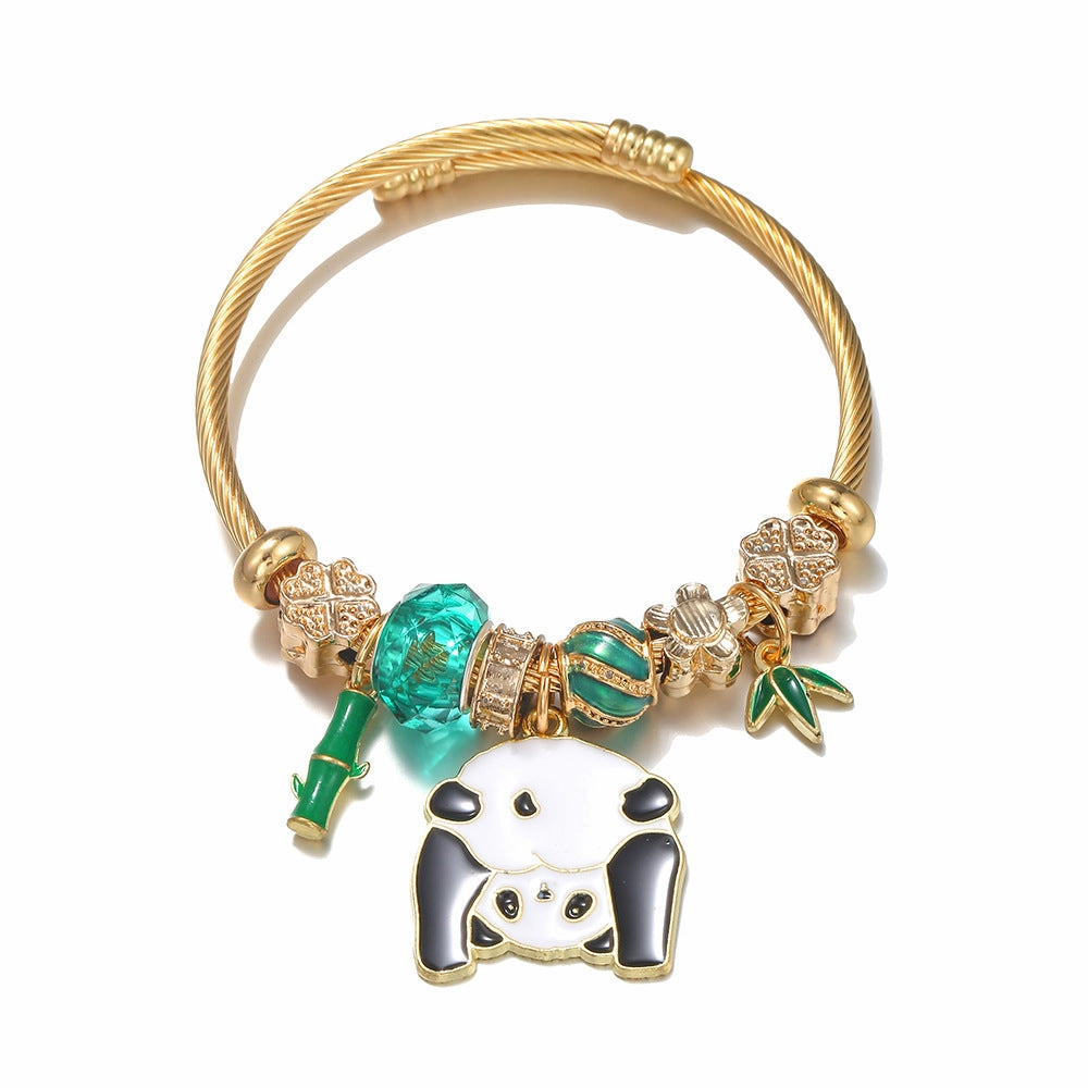 Wholesale DIY Stainless Steel Titanium Steel Panda Beads Bracelet