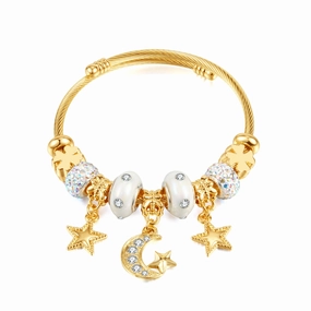 Wholesale DIY Wire Ring Star and Moon Pendant Gold Open Titanium Steel Bracelet