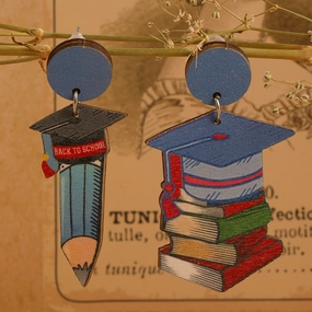 Wholesale Doctor Cap Pencil Textbook Hanging Decoration Wooden Earrings