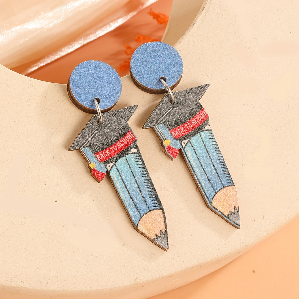 Wholesale Doctor Cap Pencil Textbook Hanging Decoration Wooden Earrings