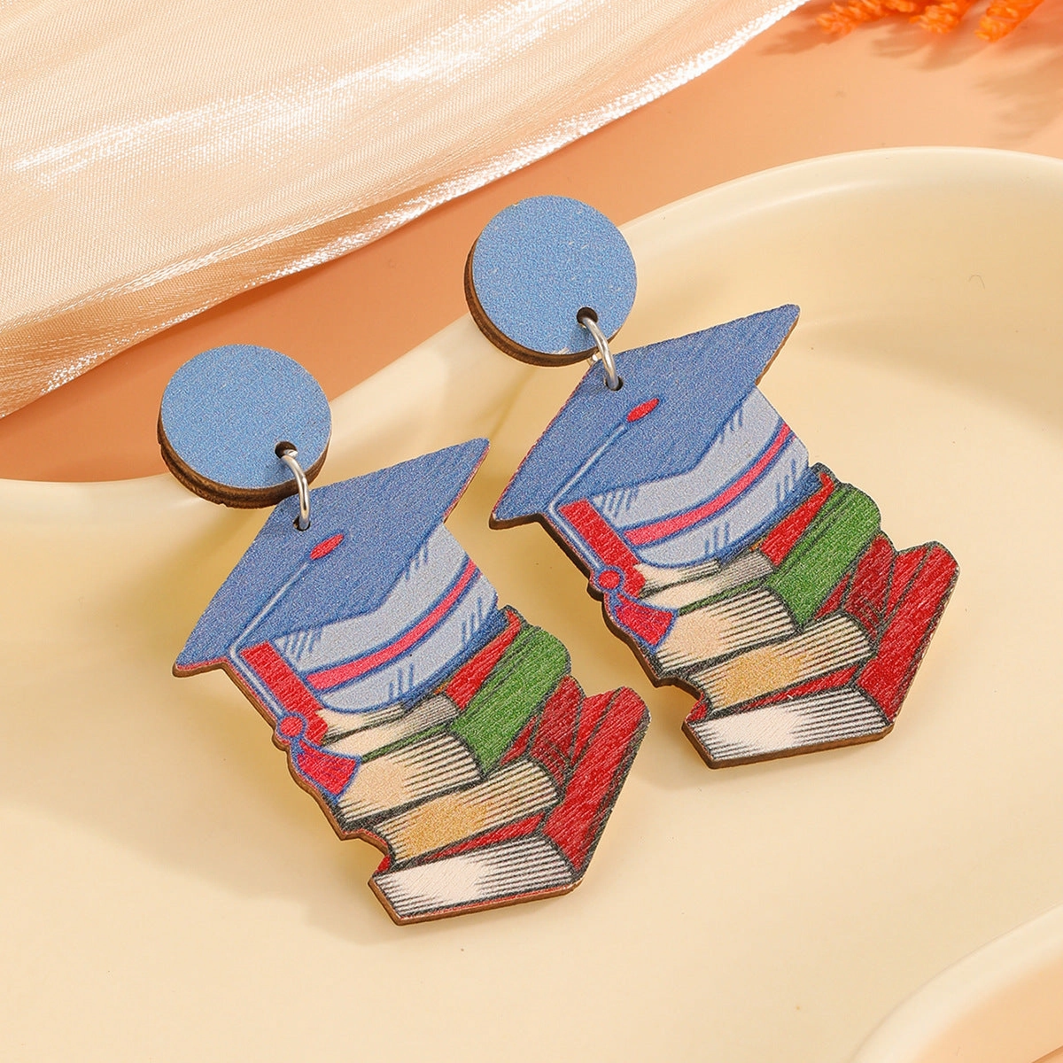 Wholesale Doctor Cap Pencil Textbook Hanging Decoration Wooden Earrings