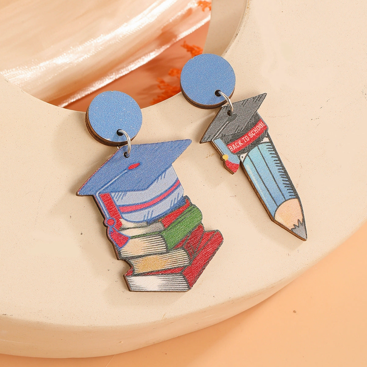 Wholesale Doctor Cap Pencil Textbook Hanging Decoration Wooden Earrings