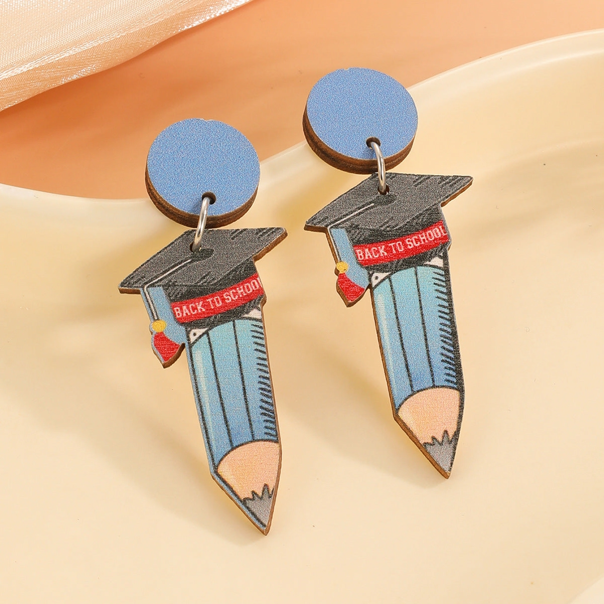 Wholesale Doctor Cap Pencil Textbook Hanging Decoration Wooden Earrings