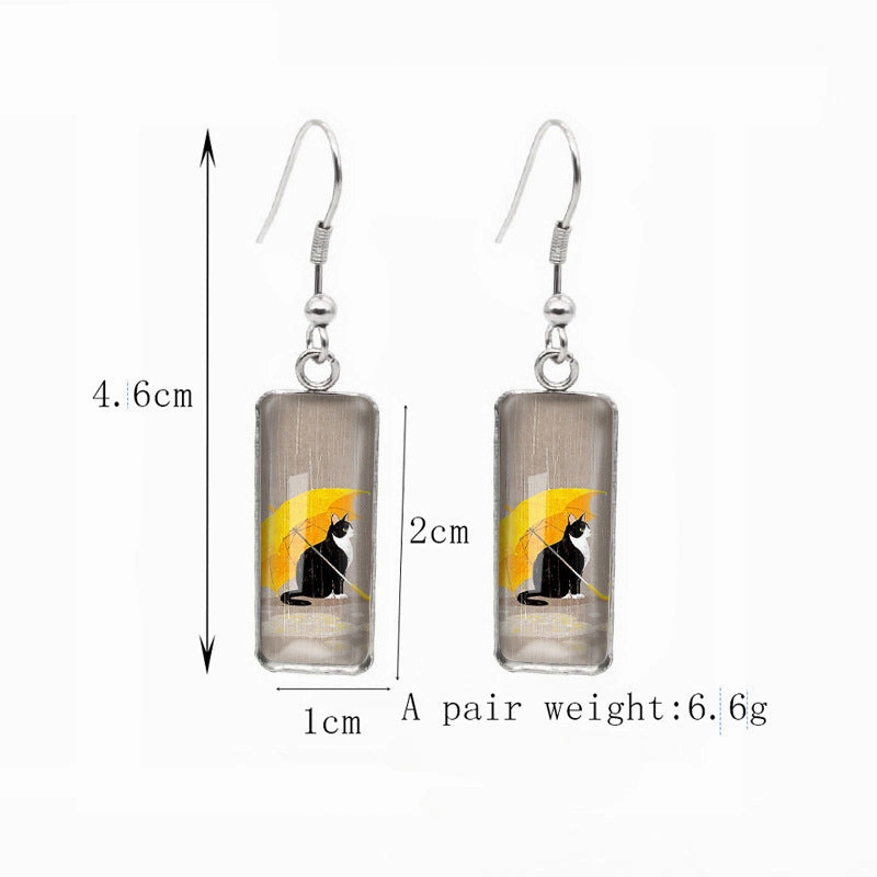 Wholesale Dolphin Time Gemstone Rectangular Glass Earrings