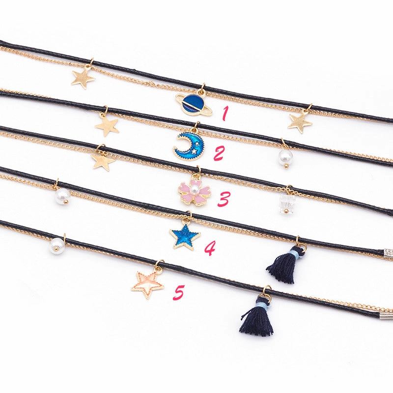 Wholesale Double Braided Chain Star Moon Metal Bracelet