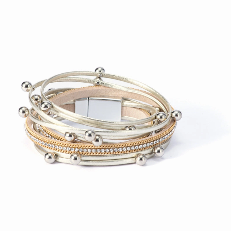 Wholesale Double Circle Beading Multilayer Leather Bracelet