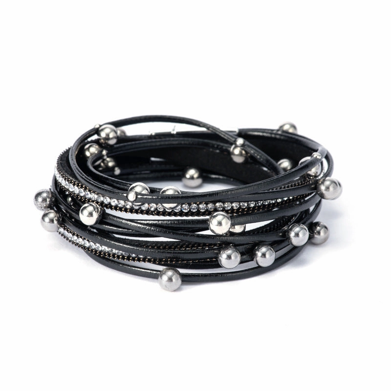 Wholesale Double Circle Beading Multilayer Leather Bracelet