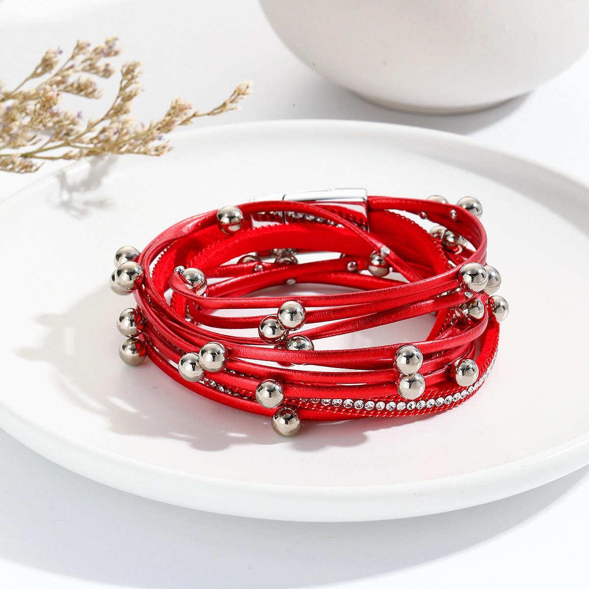 Wholesale Double Circle Beading Multilayer Leather Bracelet