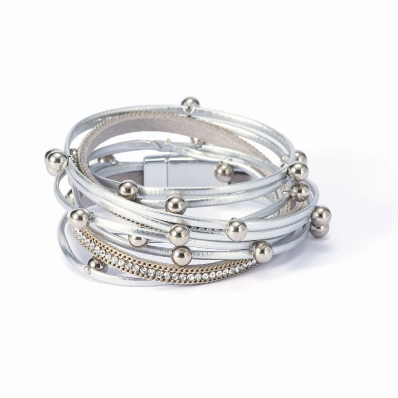 Wholesale Double Circle Beading Multilayer Leather Bracelet