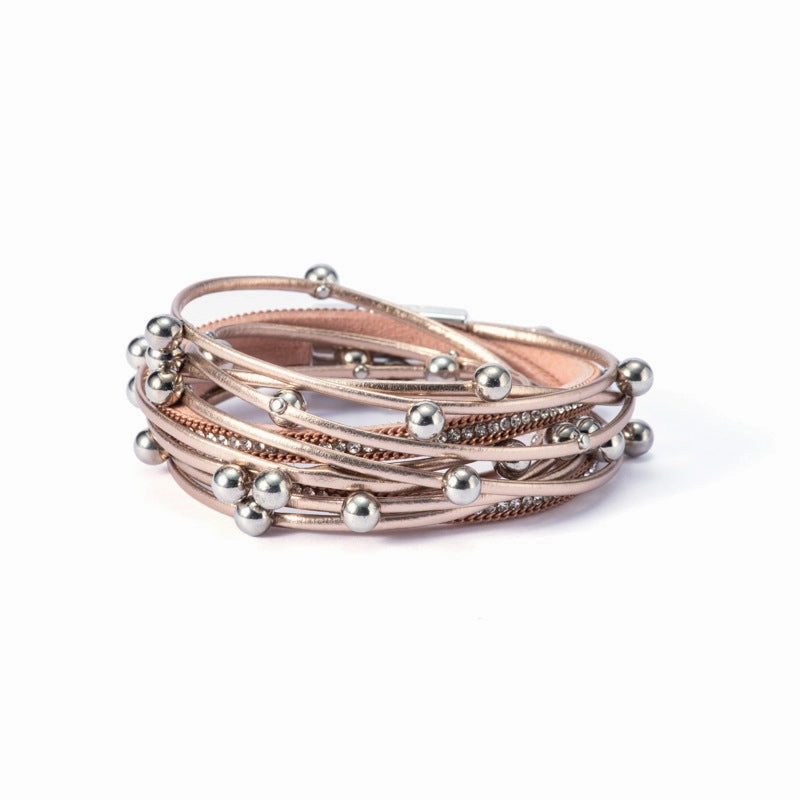 Wholesale Double Circle Beading Multilayer Leather Bracelet