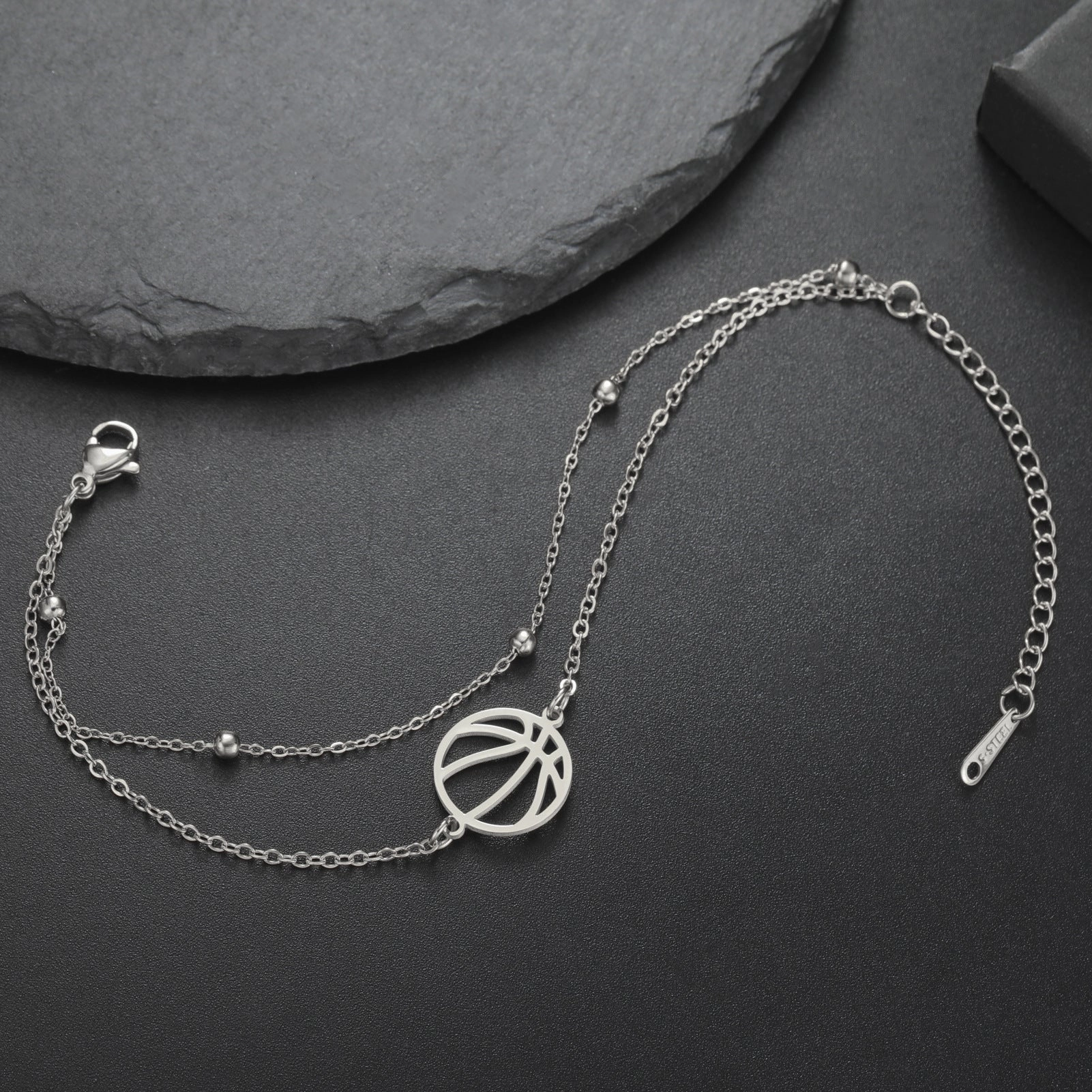 Wholesale Double Hole Volleyball Basketball Pendant Stainless Steel Bracelet