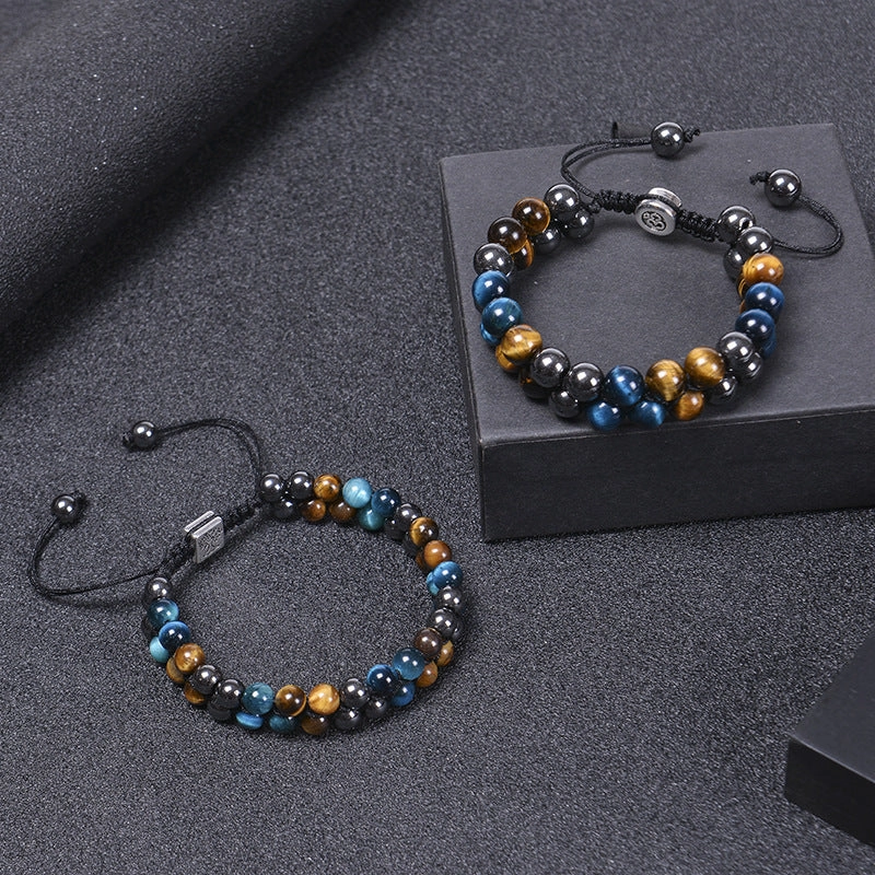 Wholesale Double-layer Black Agate Men's Bracelet