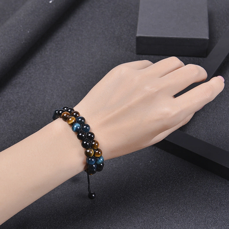 Wholesale Double-layer Black Agate Men's Bracelet
