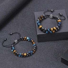Wholesale Double-layer Black Agate Men's Bracelet