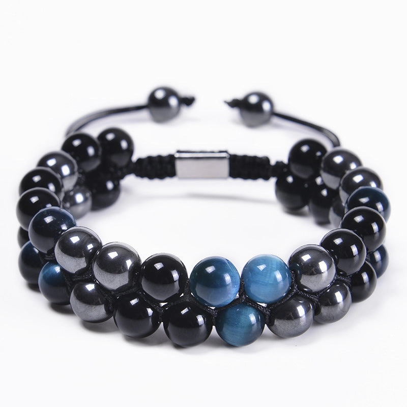 Wholesale Double-layer Black Agate Men's Bracelet