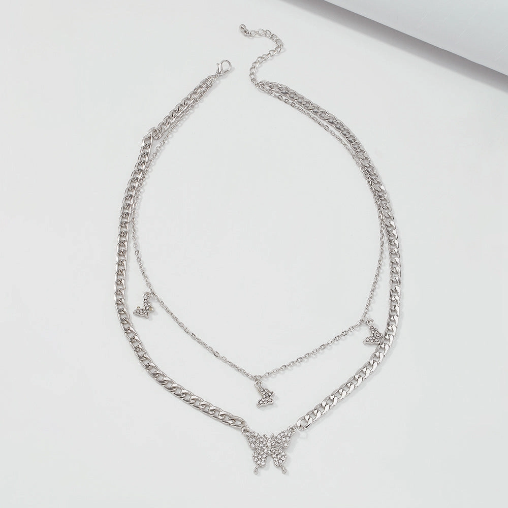 Wholesale Double Layer Butterfly Diamond Creative Necklace