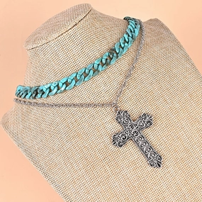Wholesale Double Layer Cross Cuban Zinc Alloy Necklace