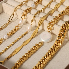 Wholesale Double Layer Flat Snake Pearl Style Gold Plated Shell Cuban Chain Bracelet