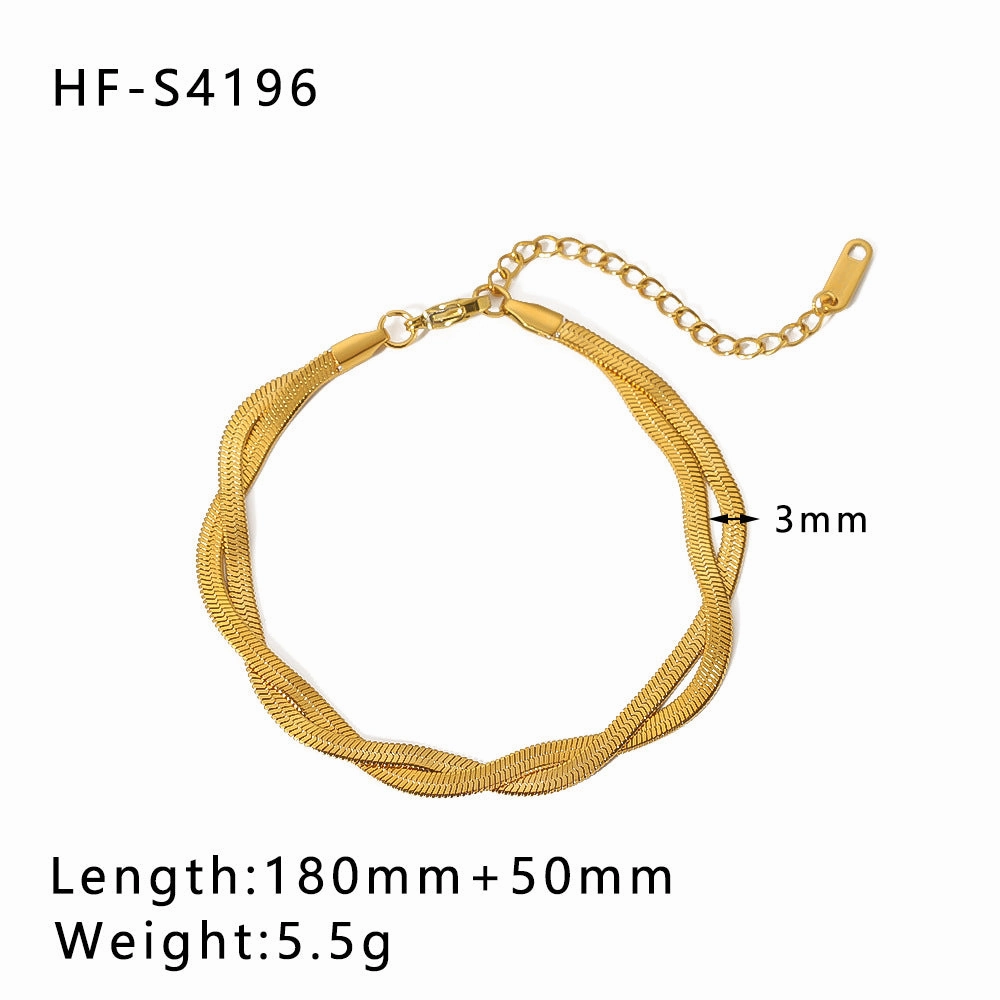 Wholesale Double Layer Flat Snake Pearl Style Gold Plated Shell Cuban Chain Bracelet