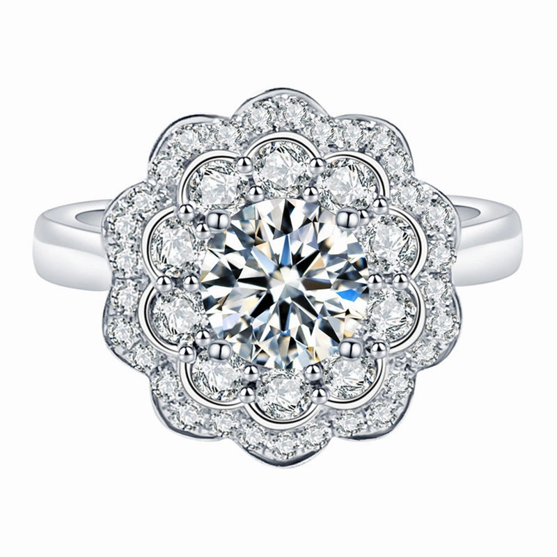 Wholesale Double-layer Flower Diamond Opening Copper Ring