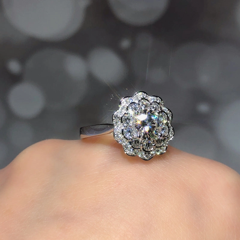 Wholesale Double-layer Flower Diamond Opening Copper Ring