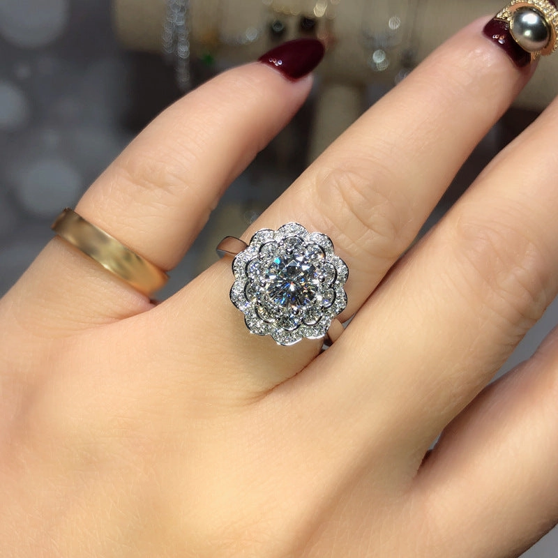 Wholesale Double-layer Flower Diamond Opening Copper Ring