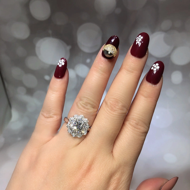 Wholesale Double-layer Flower Diamond Opening Copper Ring