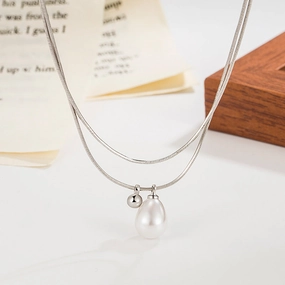 Wholesale Double Layer French Pearl Copper Pendant Stacking Necklace