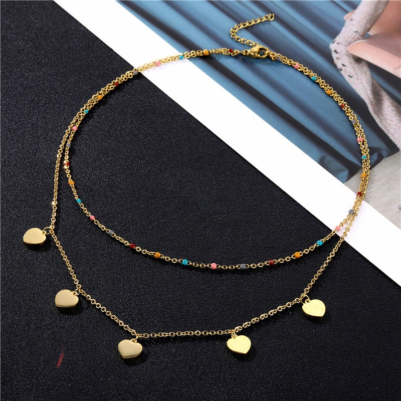 Wholesale Double Layer Heart Shape Stainless Steel Necklaces
