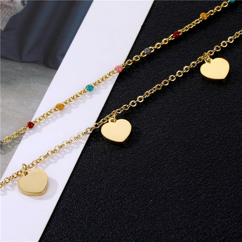 Wholesale Double Layer Heart Shape Stainless Steel Necklaces