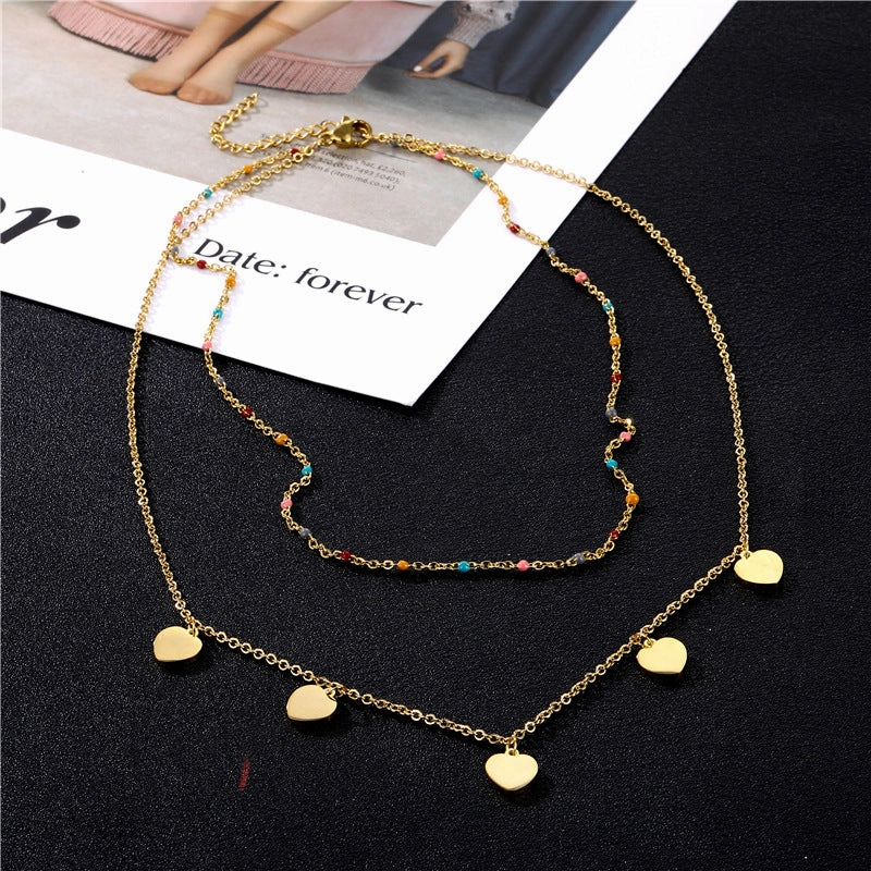 Wholesale Double Layer Heart Shape Stainless Steel Necklaces