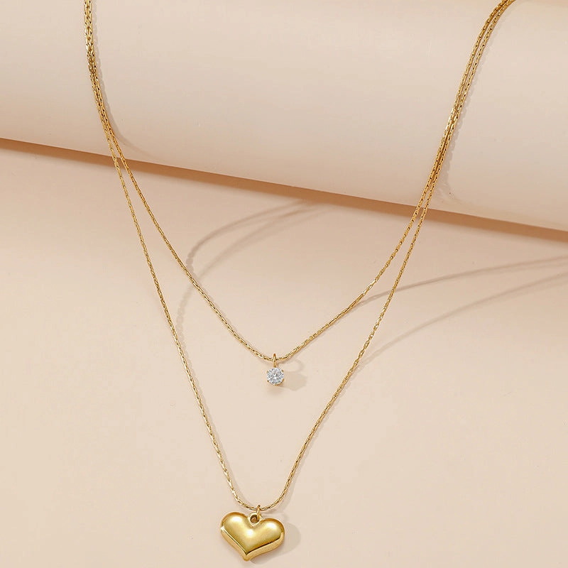 Wholesale Double Layer Heart Shaped Titanium Steel Necklace Clavicle Chain