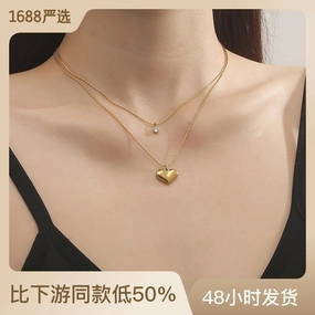 Wholesale Double Layer Heart Shaped Titanium Steel Necklace Clavicle Chain