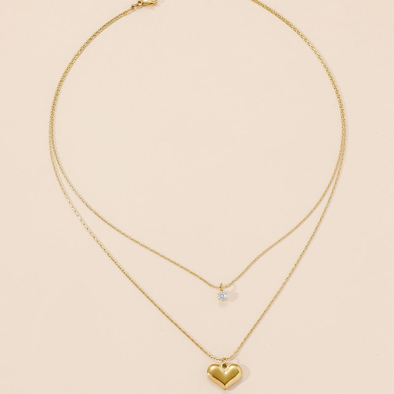 Wholesale Double Layer Heart Shaped Titanium Steel Necklace Clavicle Chain