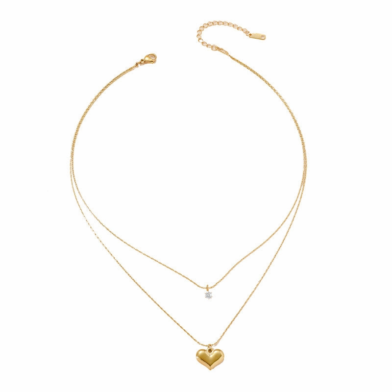 Wholesale Double Layer Heart Shaped Titanium Steel Necklace Clavicle Chain